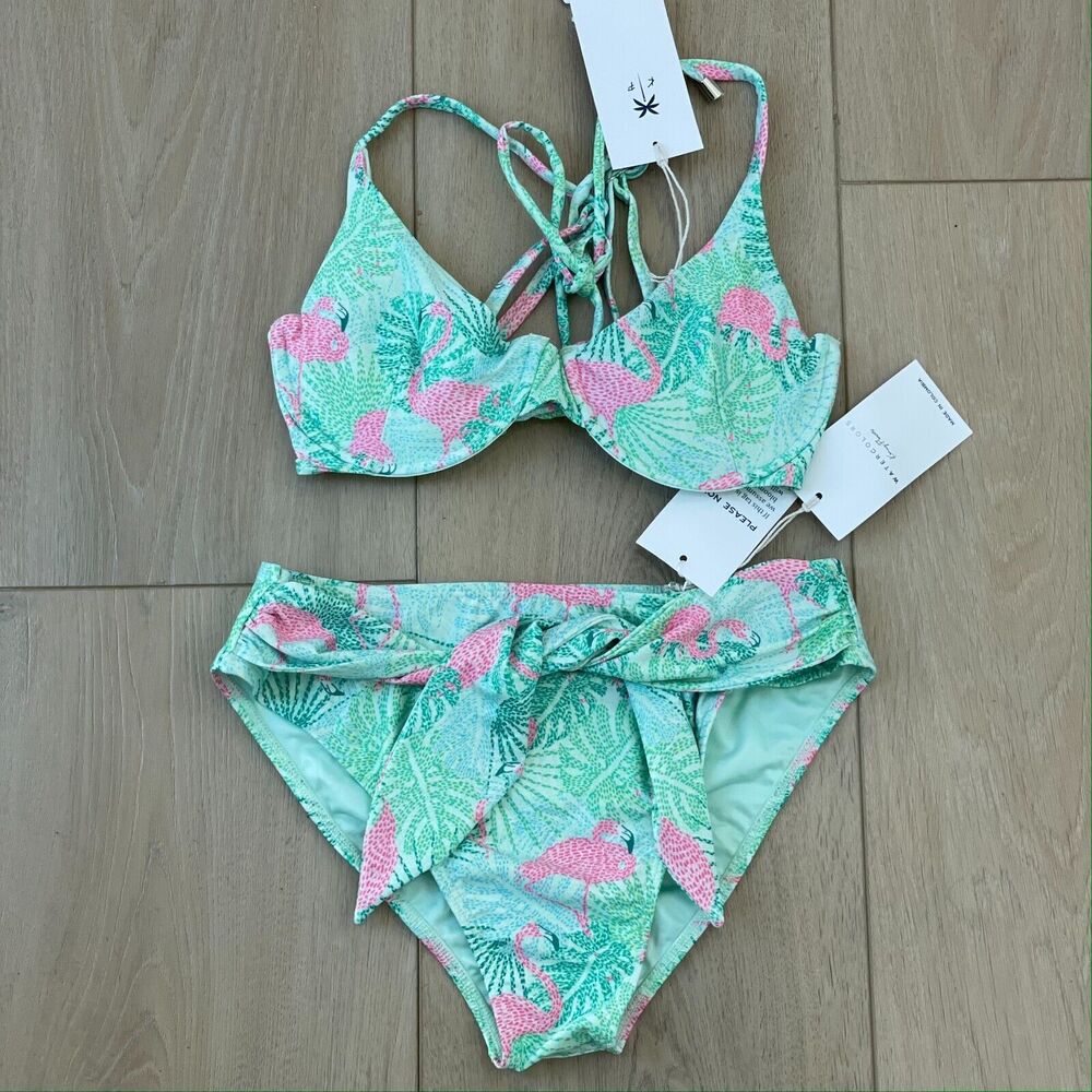 Kenny Flowers Green Tropical Leaf & Pink Floral Bikini - Picture 2 of 11